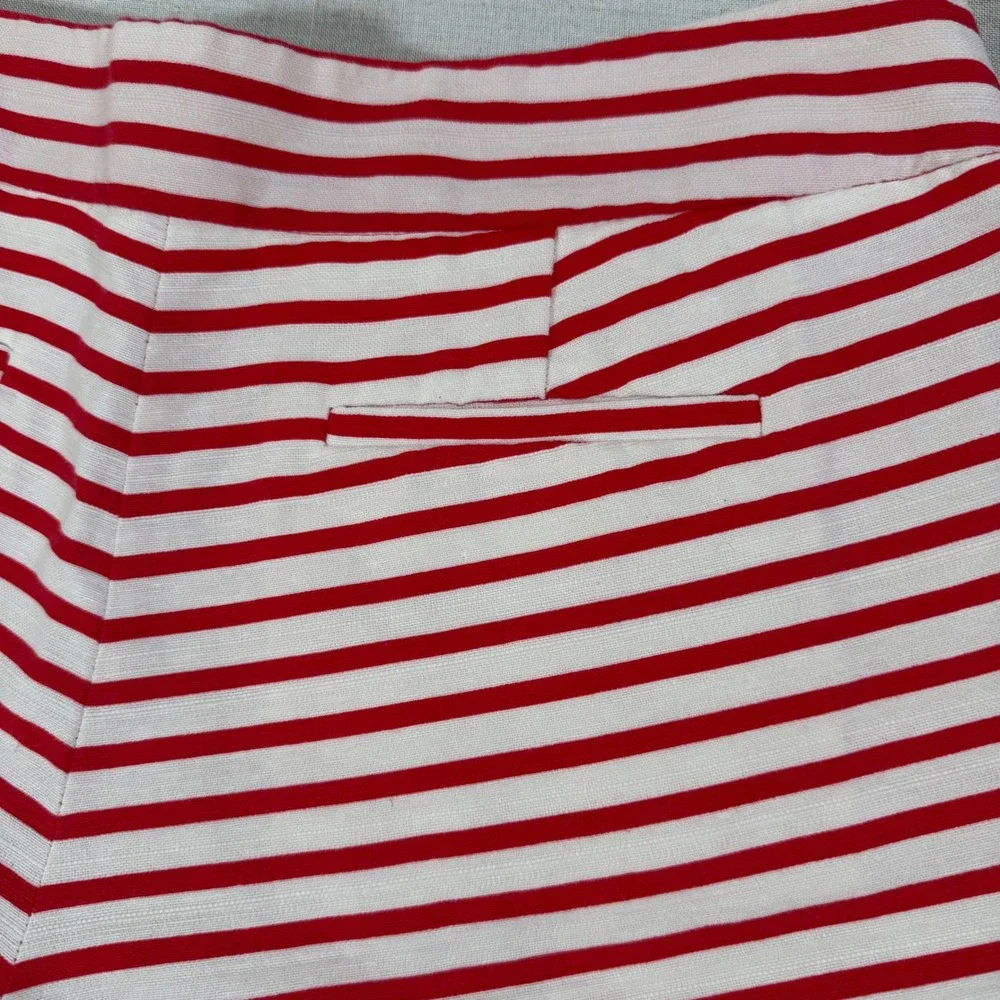 J.Crew Womens Size 10 Red White Striped Cotton Linen Shorts Nautical 46966‎